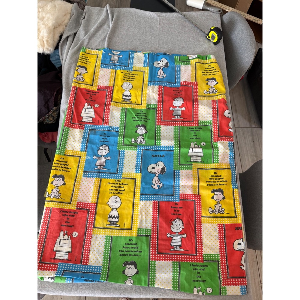 Vintage Sears Peanuts Snoopy Charlie Brown Twin Flat Sheet 1970s Retro 66x104
